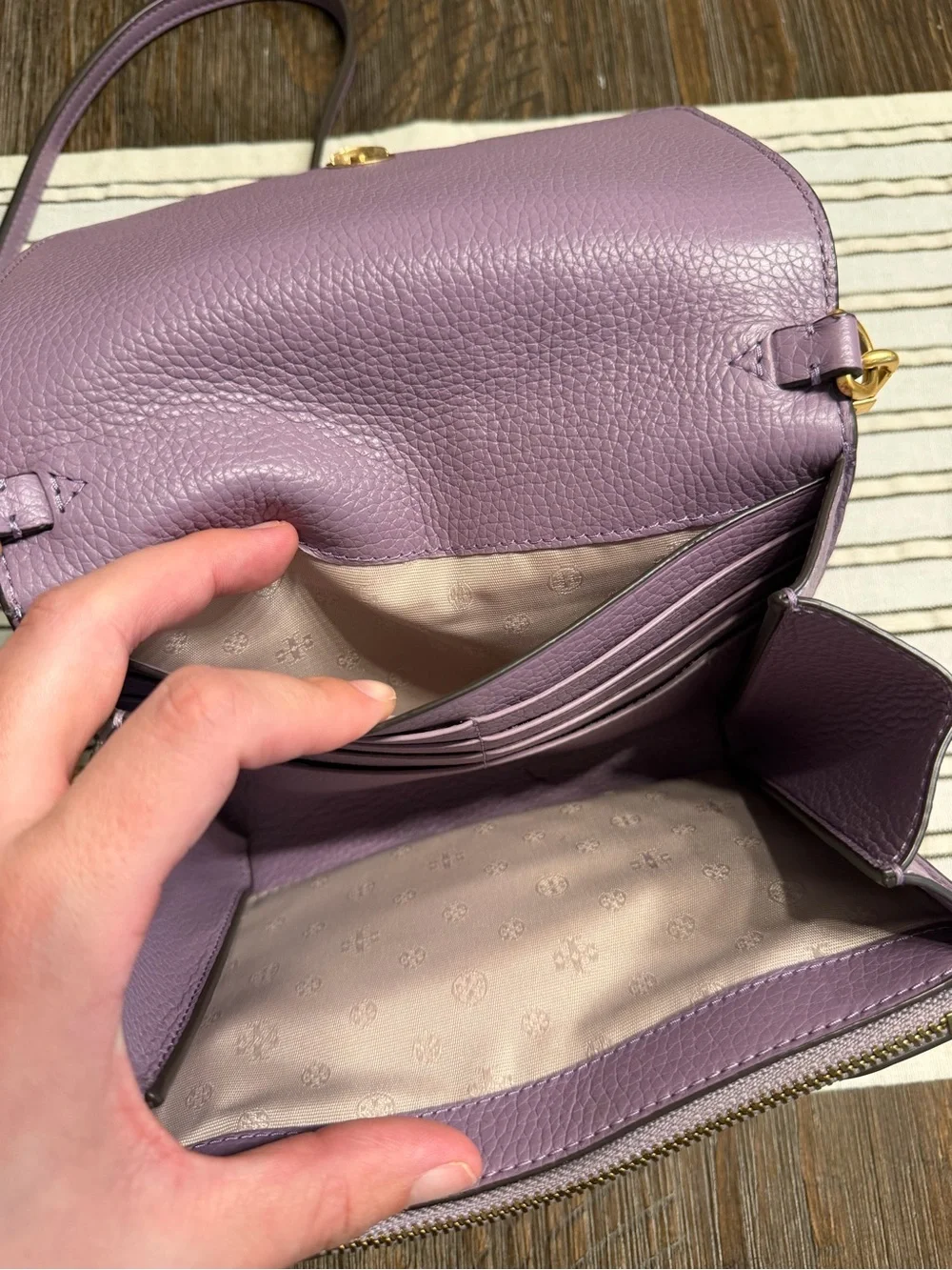 Tory Burch Purple Lilac Pebbled Leather Chain Crossbody
